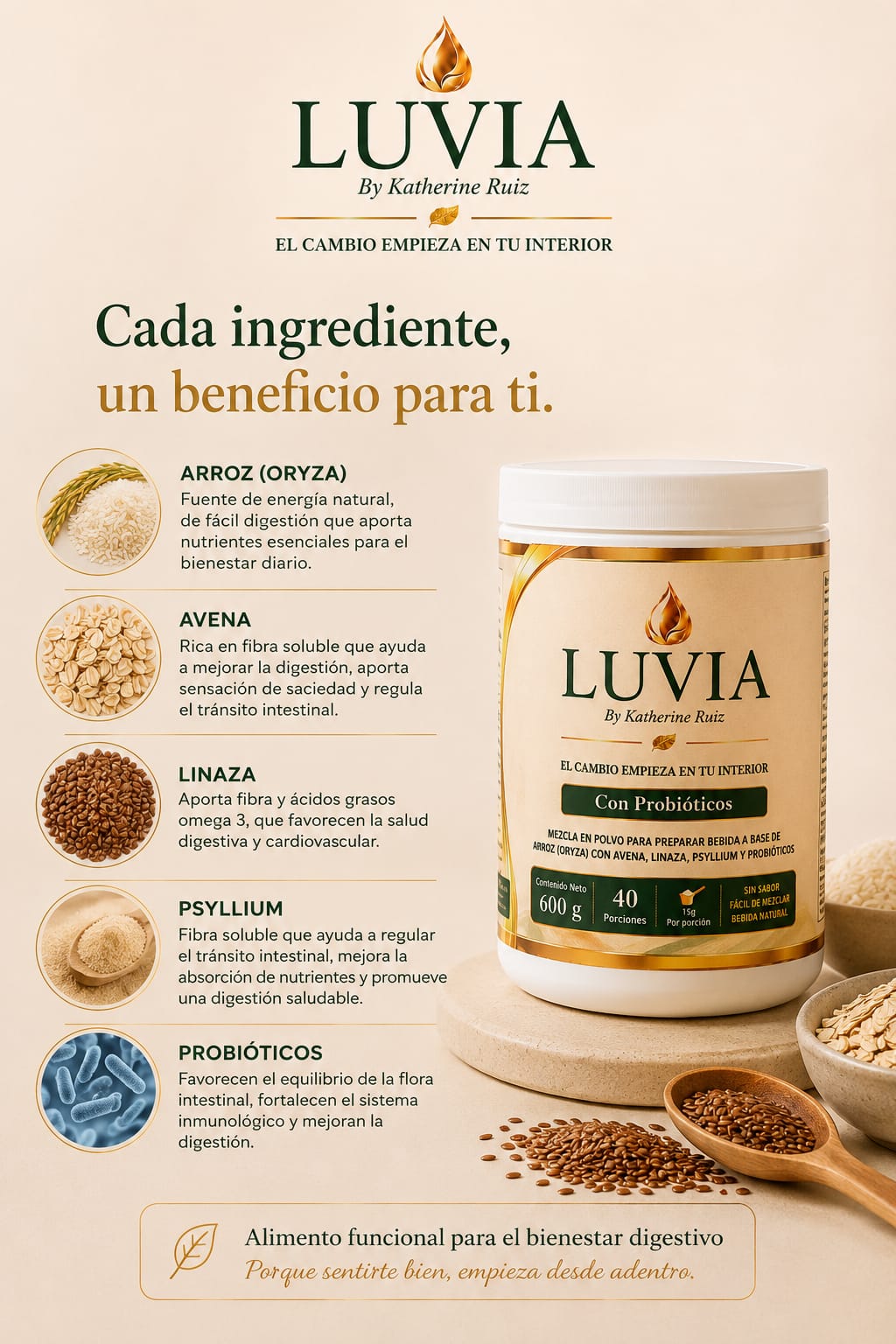 LUVIA 600g – Fibra Funcional con Probióticos