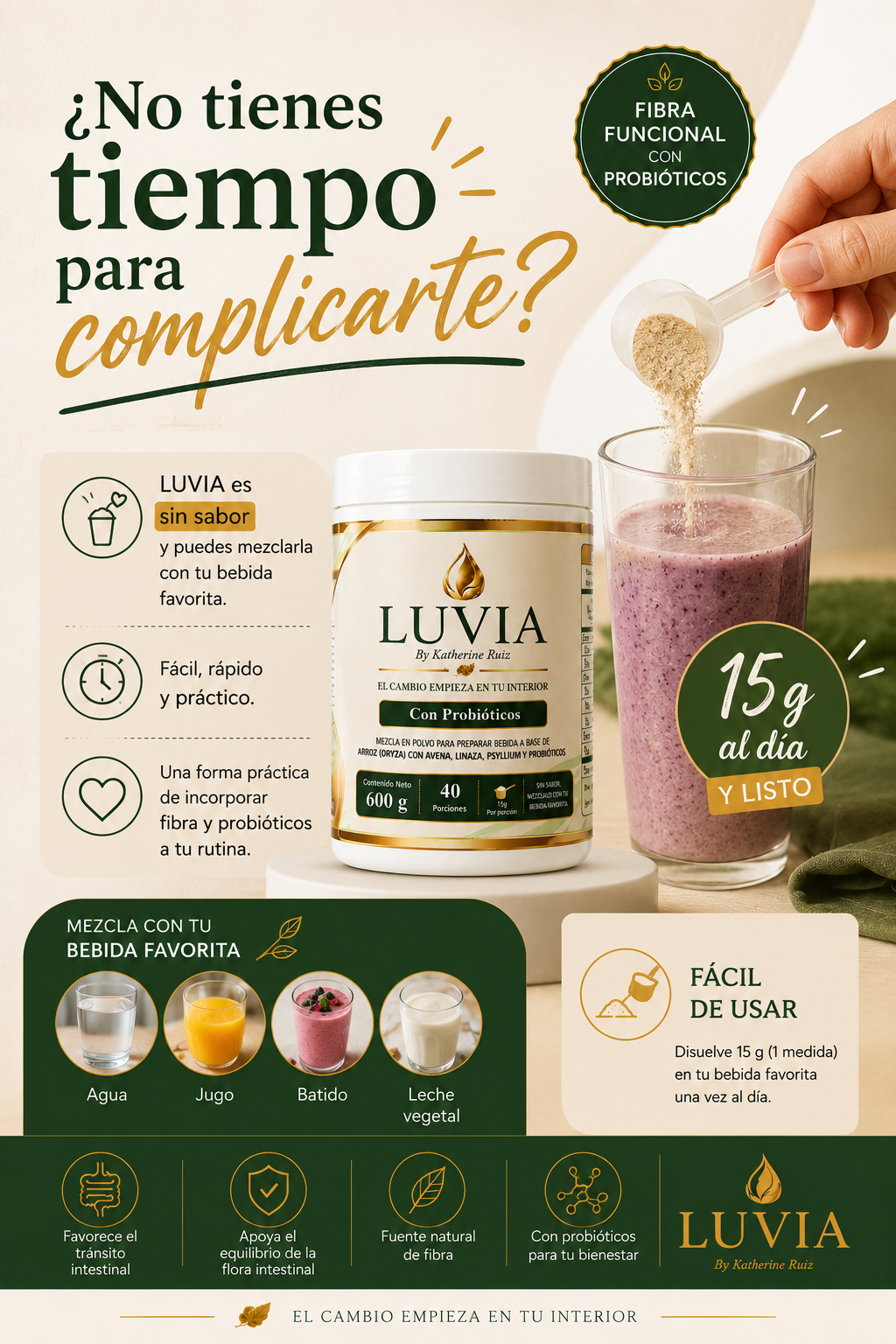 LUVIA 600g – Fibra Funcional con Probióticos